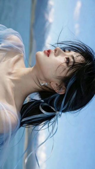 蓝丝带湖畔氛围感美女