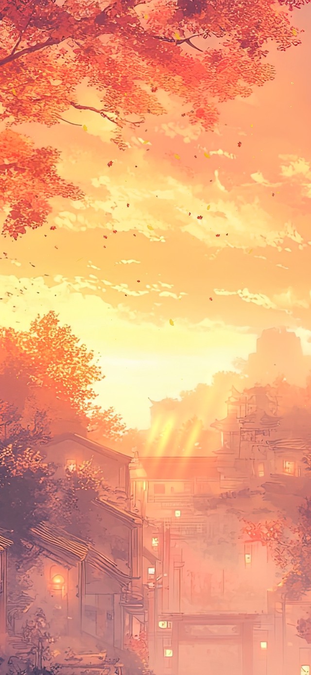 落日晚霞中的小镇风景