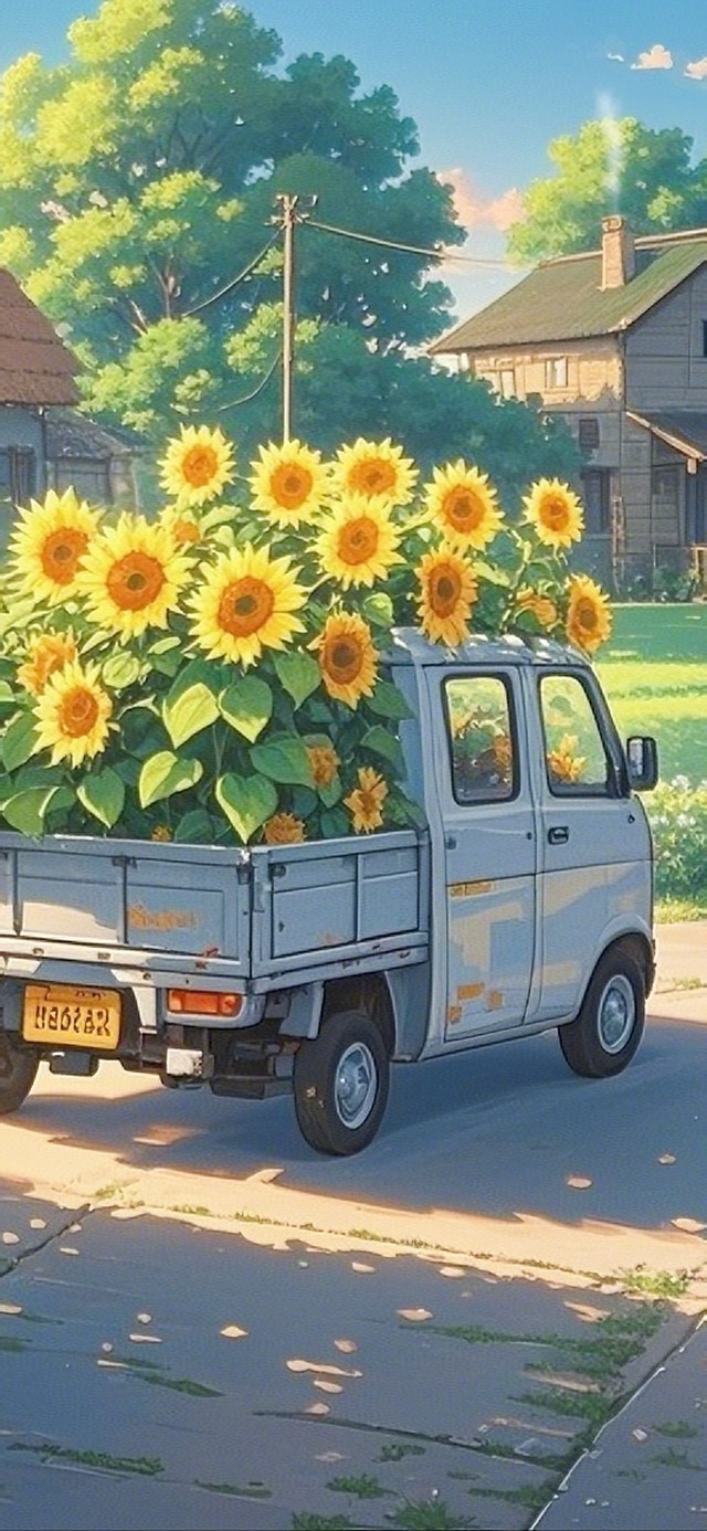 载满向日葵的小车