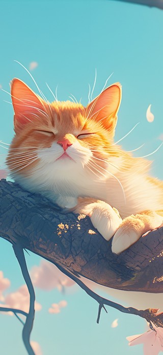 春天樱花树上猫咪