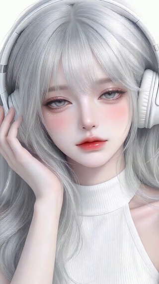 银发耳机少女的纯白时光