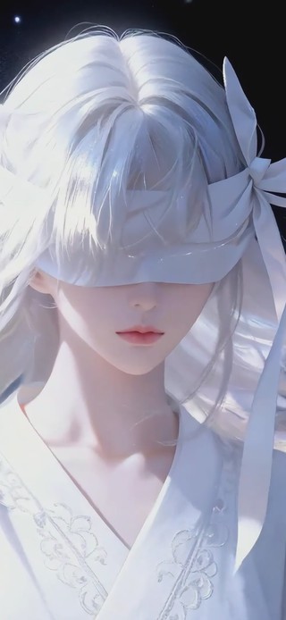 国风蒙眼白发少女