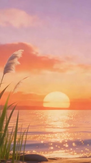 夕阳海景小船