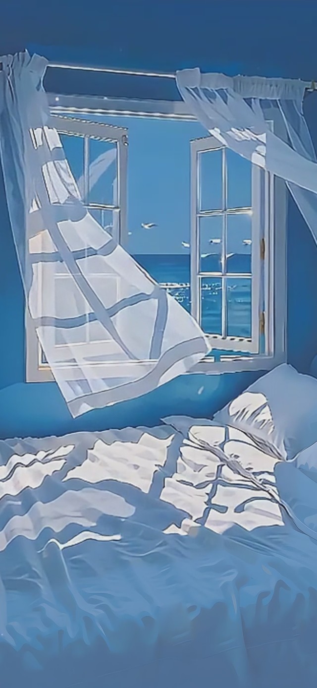 极致治愈海景卧室+真实时钟摆件