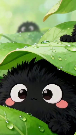 好奇煤球躲雨