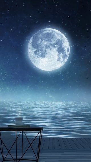 满月之夜 海边别墅