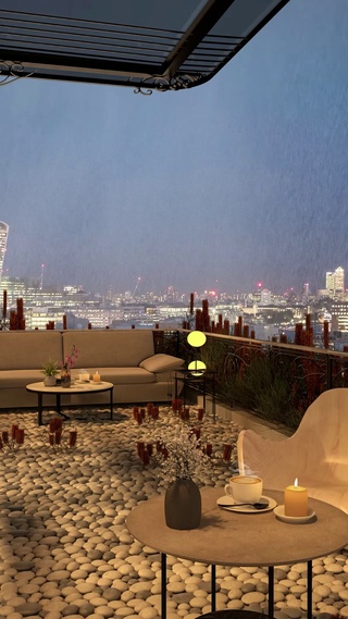 都市阳台雨天夜景