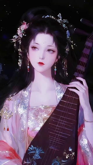 弹琵琶的古风少女