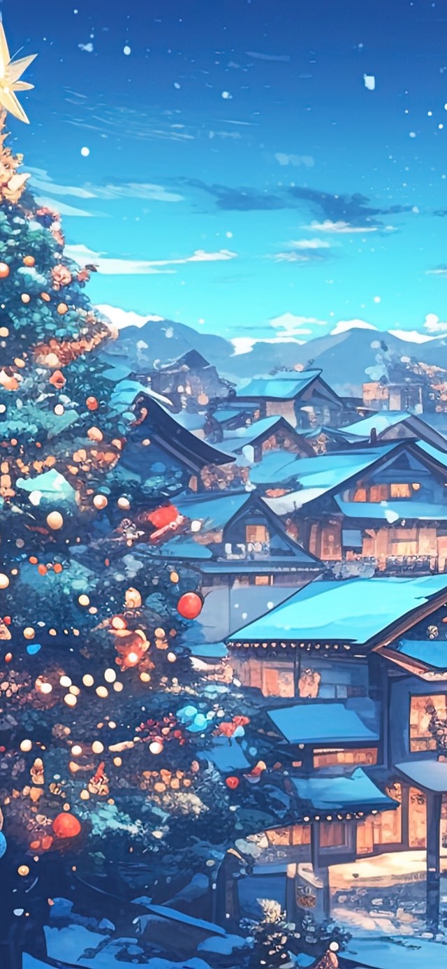 静谧冬日小镇夜景