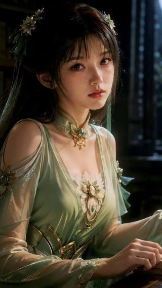 月夜古风美人书房夜读