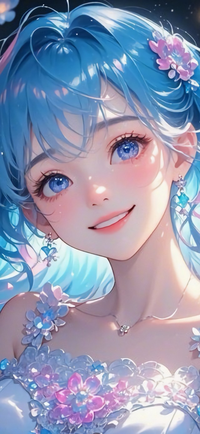 花漾壁纸|蓝发莲花人鱼少女