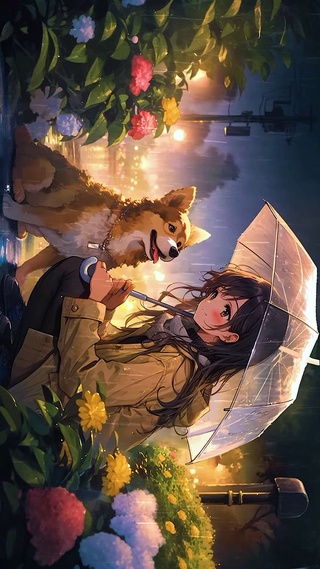 雨夜女孩和小狗