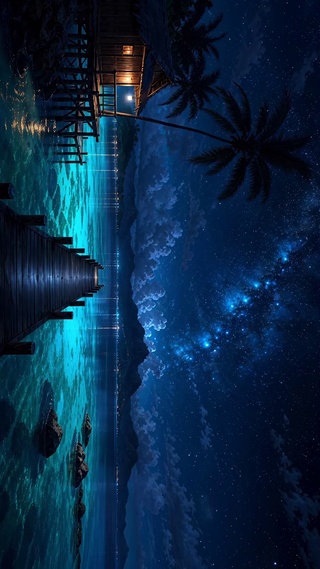 夜晚海边风景