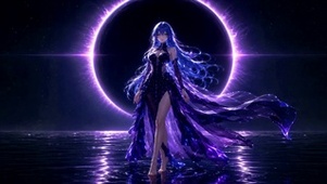 紫环水边蓝发二次元美少女