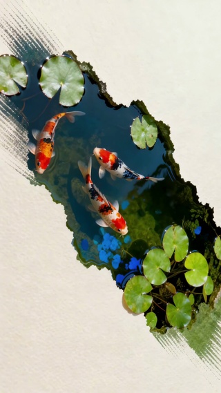 锦鲤睡莲图：中式田园的治愈灵动