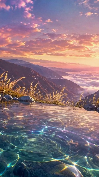 山间落日云海治愈美景