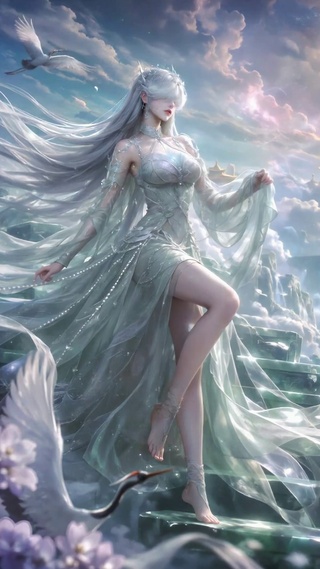 云上仙宫古风银发女神