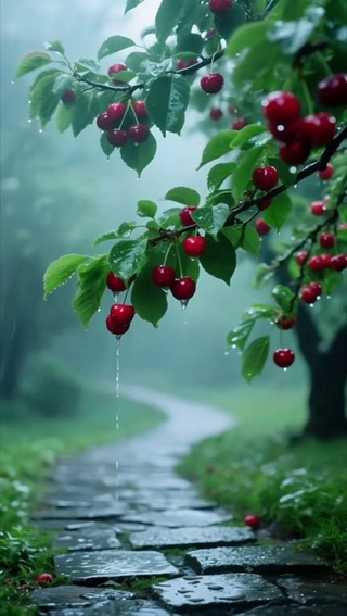 雨中樱桃树