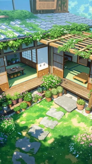 夏天木屋庭院
