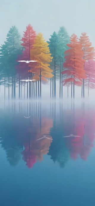 湖中小树倒影