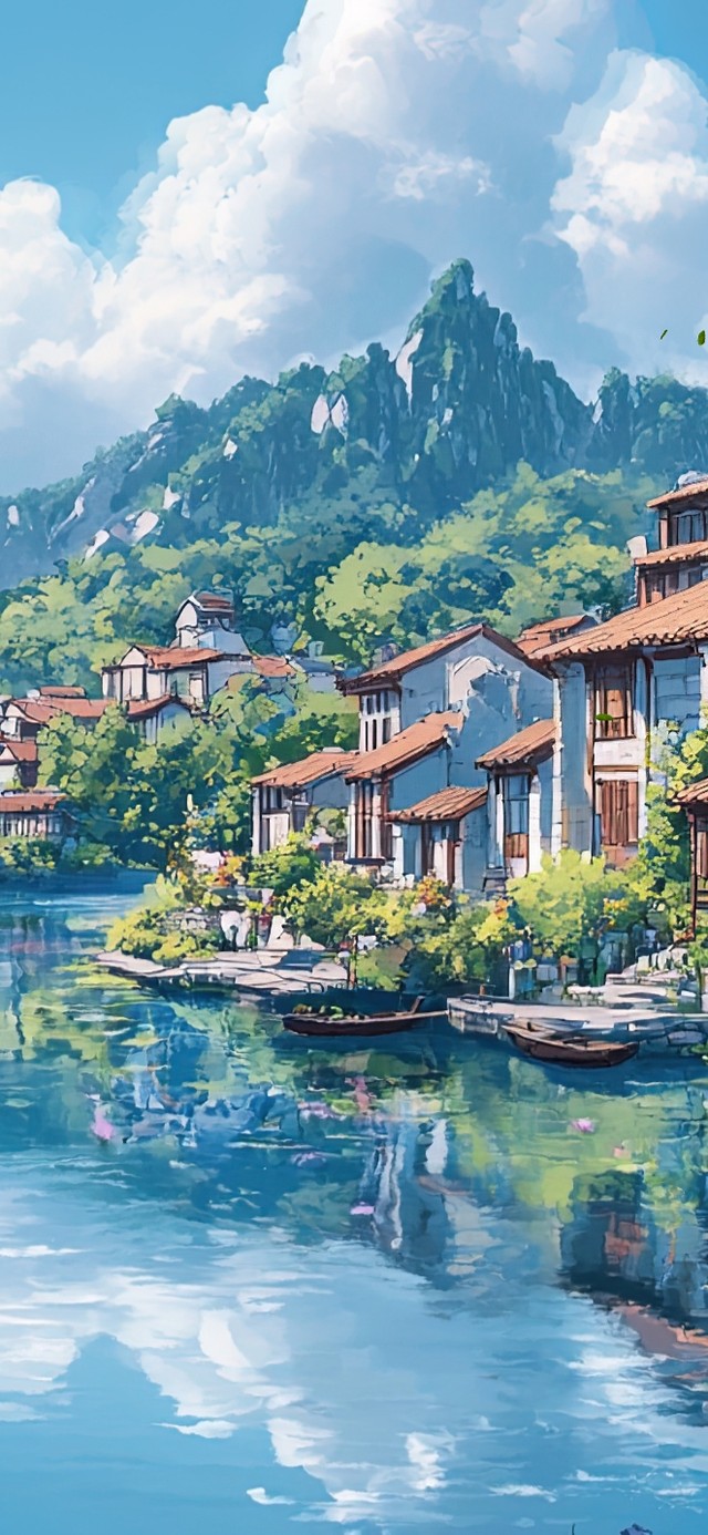 清新夏日水乡古镇清晨