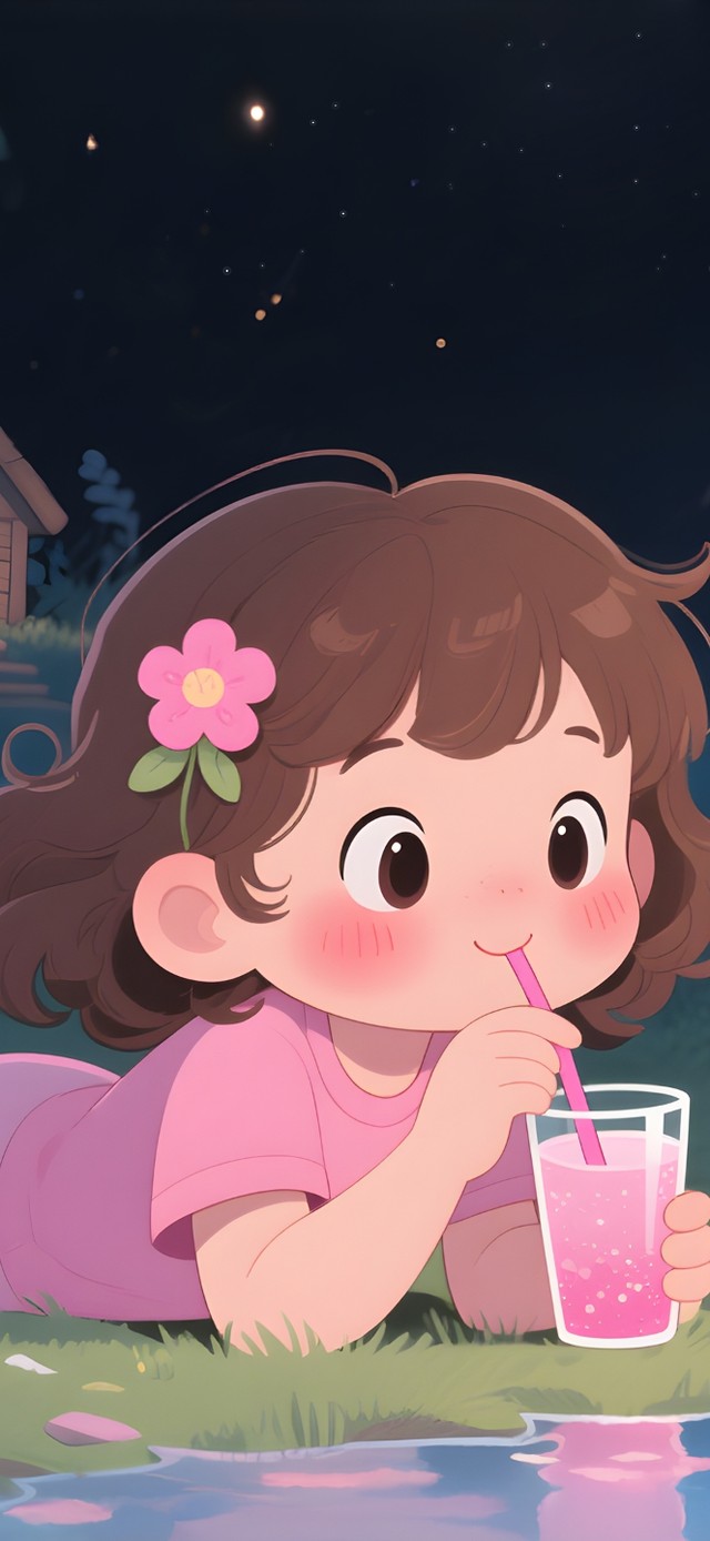 夜晚的女孩和猫咪