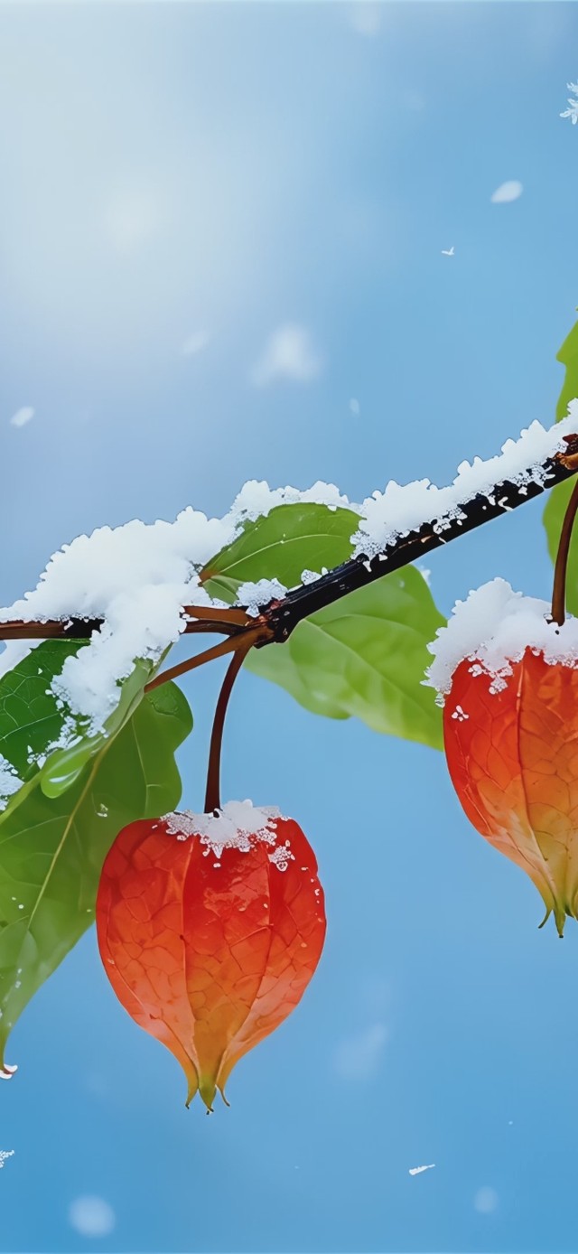 雪中护眼灯笼花枝