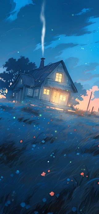 治愈夜晚草原木屋
