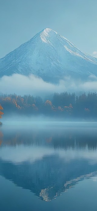秋湖映雪山