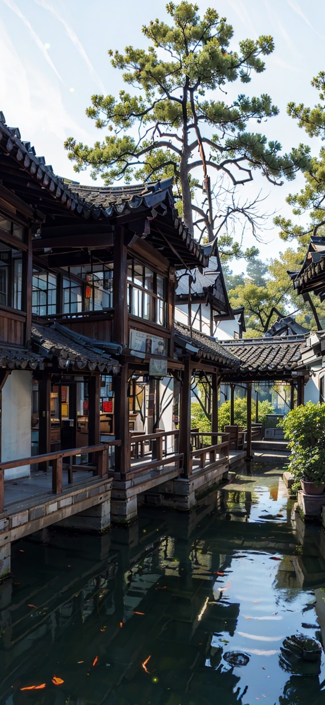 4K夏日园林水池