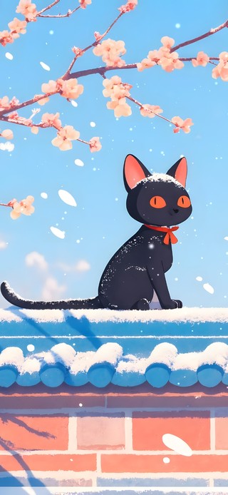 墙头雪景猫咪