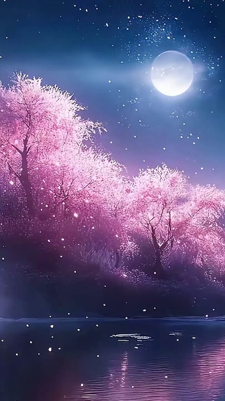 星空夜景树木河流