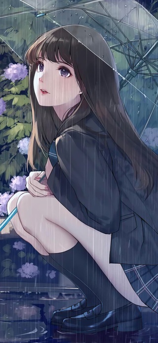 雨中等待的少女