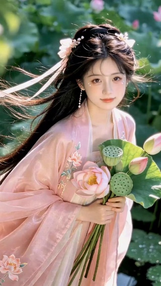 荷塘边的古风汉服美女