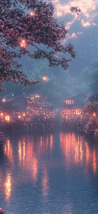傍晚中的水乡古城风景