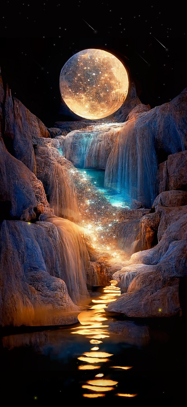 水流的尽头 月亮壁纸