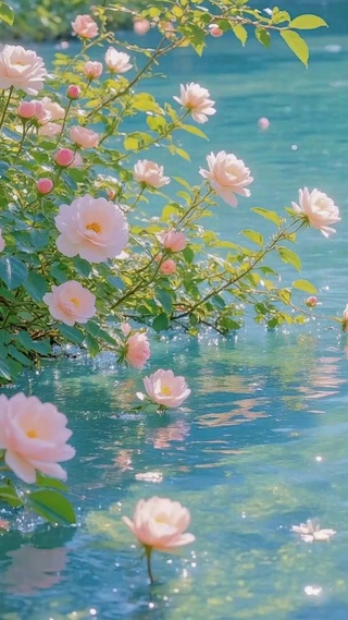 清溪粉花浪漫治愈风景