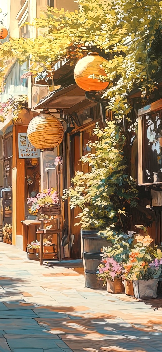 夏日午后静谧商店街道