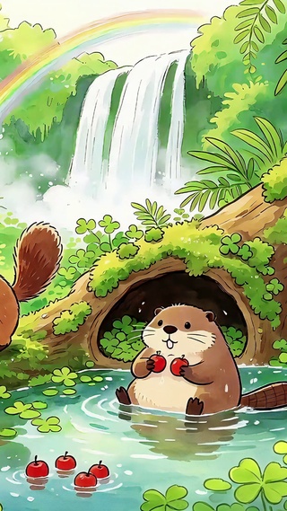 彩虹森林四叶草湿地的水果宴