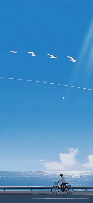 蓝海晴空下的单车漫游