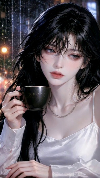 雨夜咖啡馆清冷美少女
