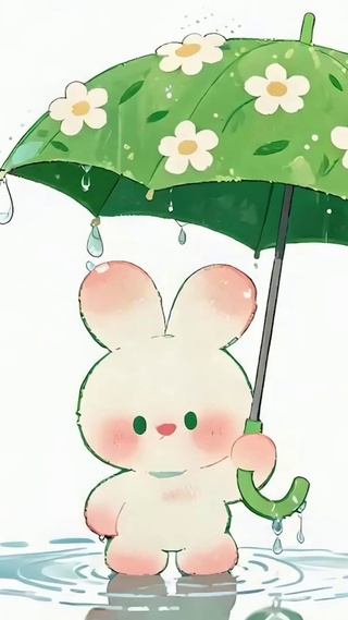 撑着雨伞萌宠兔子