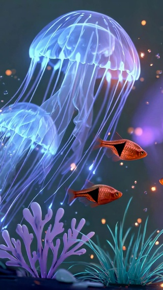 唯美梦幻深海发光水母