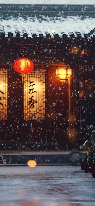 唯美新年雪中灯笼