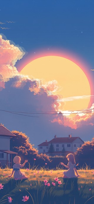 唯美夕阳草地女孩