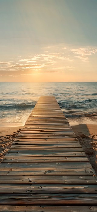 落日海边沙滩景观步道