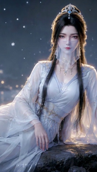 月夜河畔古风白衣女神