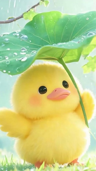 雨天撑着荷叶鸭子
