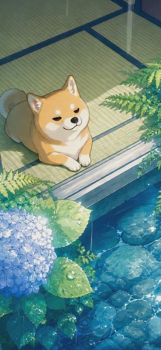 柴犬窗边听雨