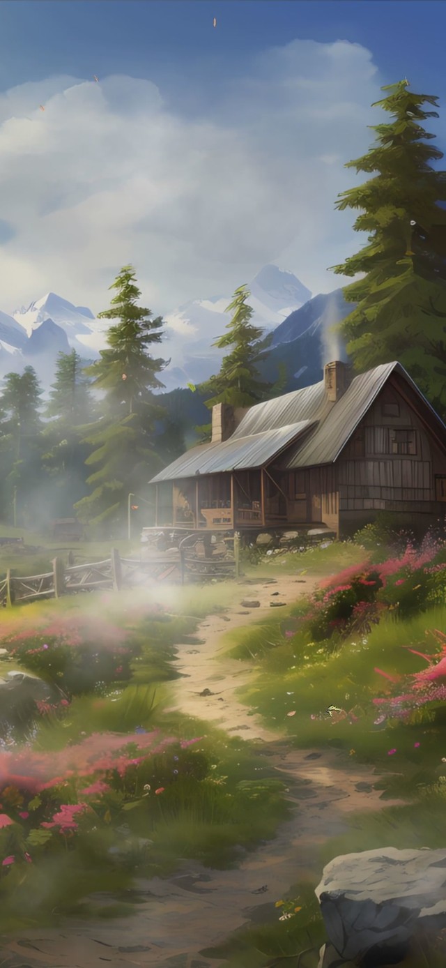 护眼蓝天白云花草树木